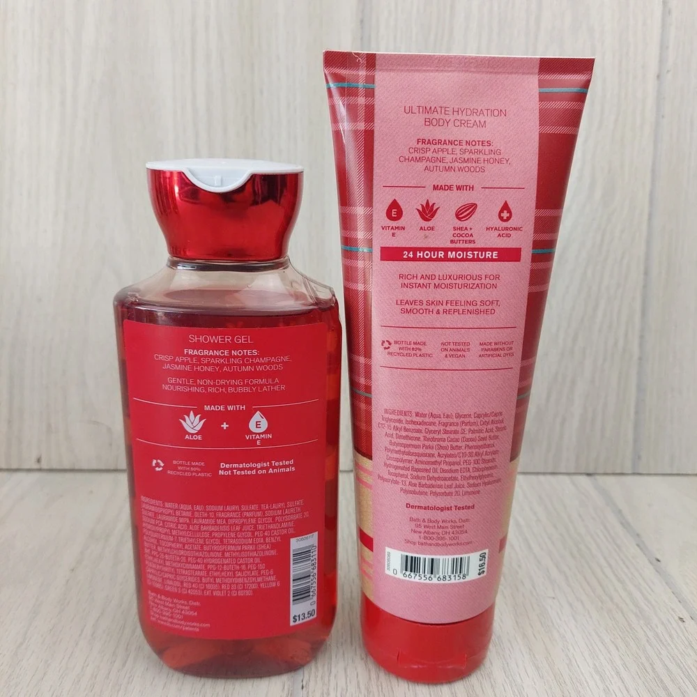 Bath‎ & Body Works Shower Gel Body Cream Set Unisex OS Red Champagne Apple Honey